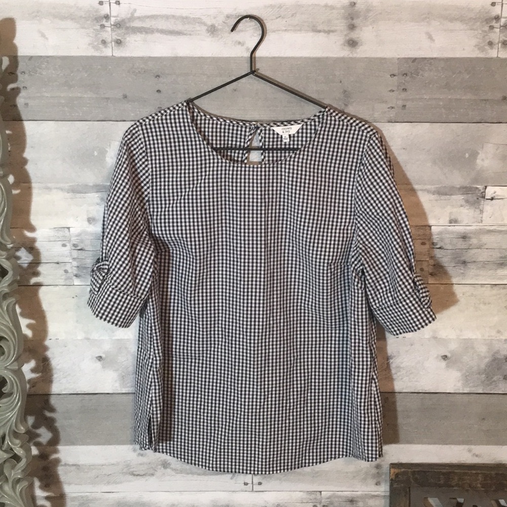 Crown & Ivy Gingham Seersucker Bow Sleeve | M